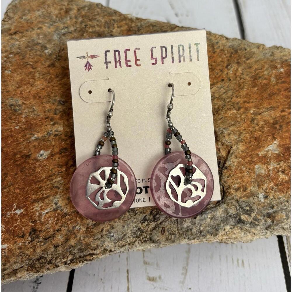 Free Spirit Peyote Bird Sterling Silver Purple Stone‎ Beaded Drop Earrings J043